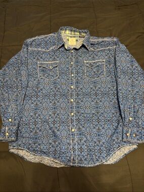 Panhandle Blue Printed Western Button-Down Shirt